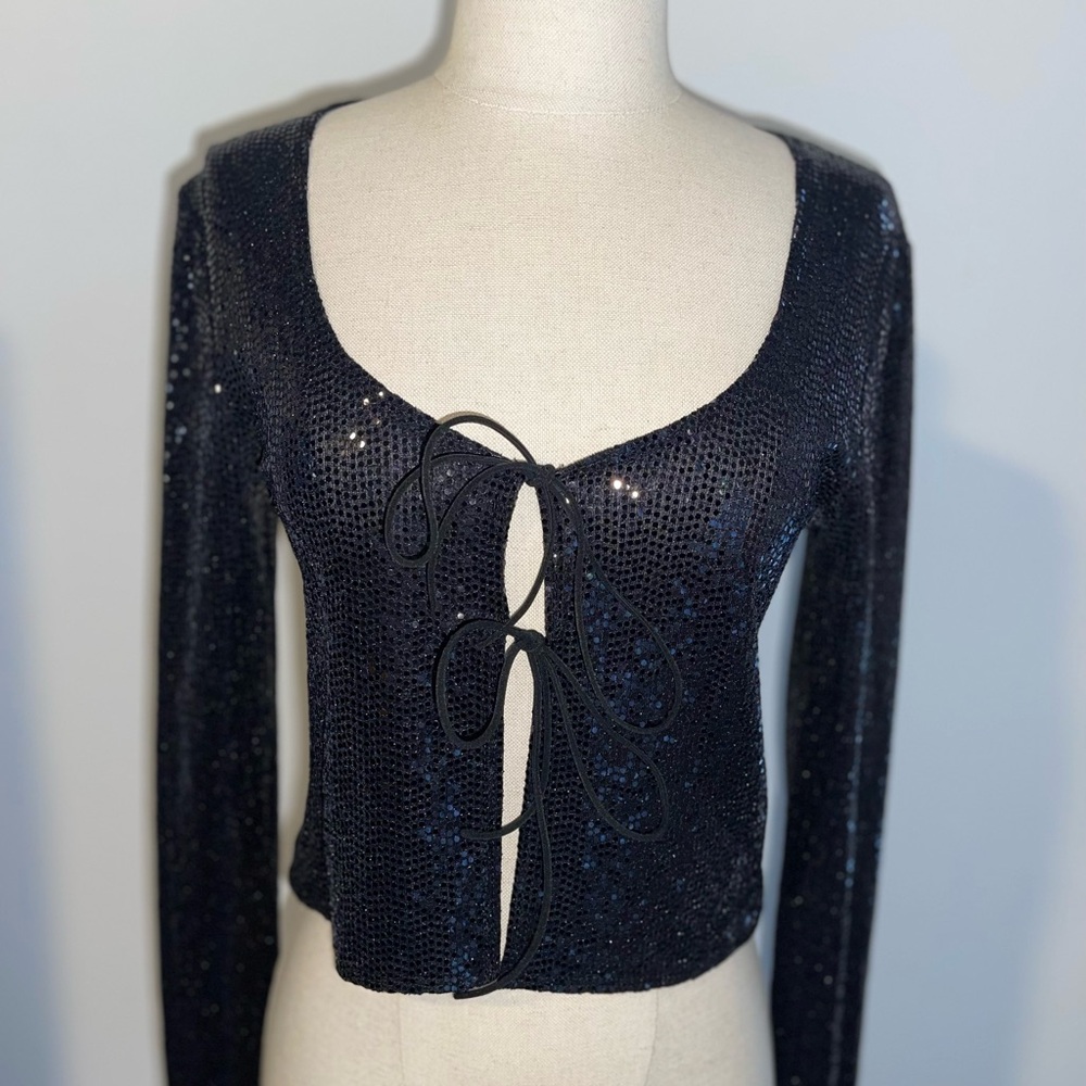 Windsor Long Sleeve Sequin Tie Front Shirt